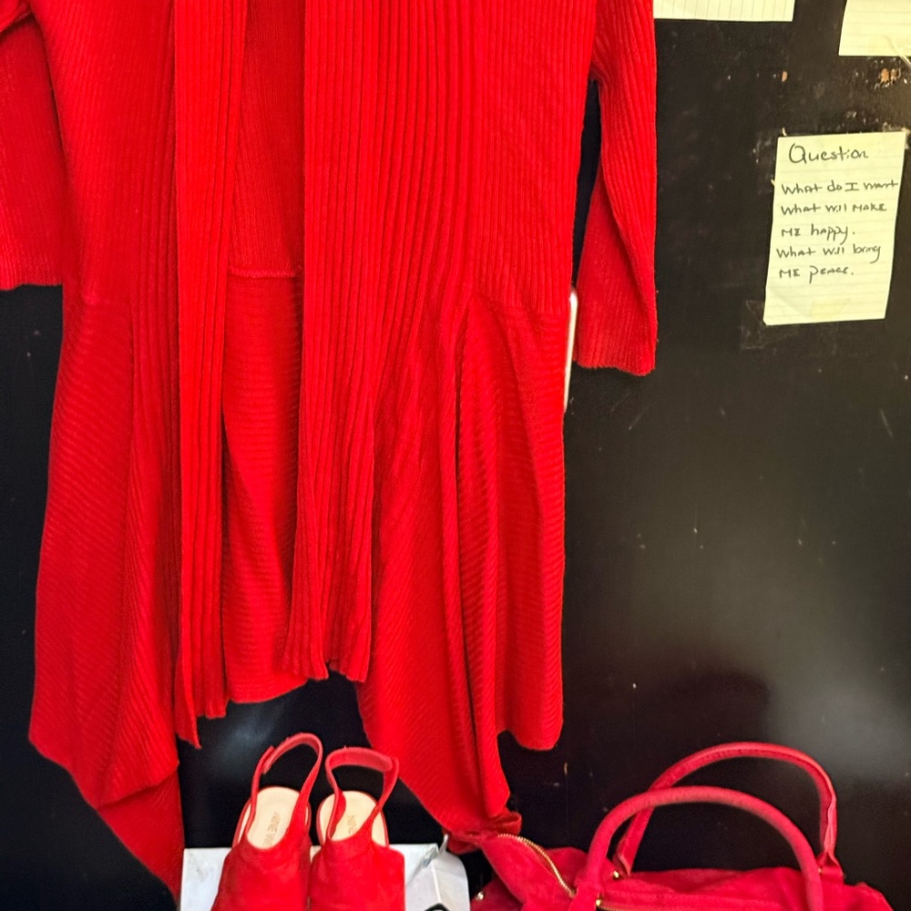 Red Ribbed Open Cardigan - Picture 2 of 2